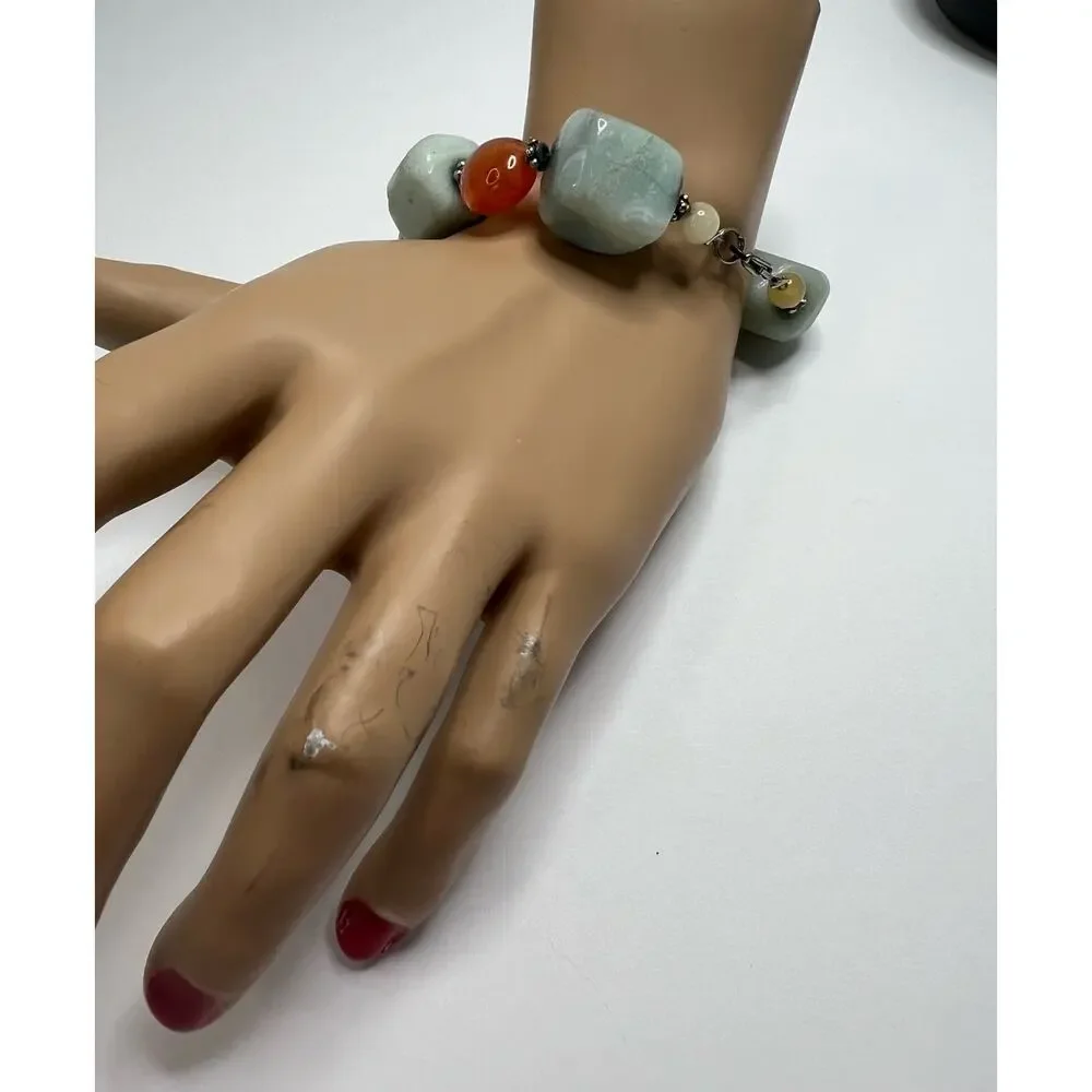 Handmade Turquoise and Agate Chunky Beaded Bracelet Clasp‎ Closure
